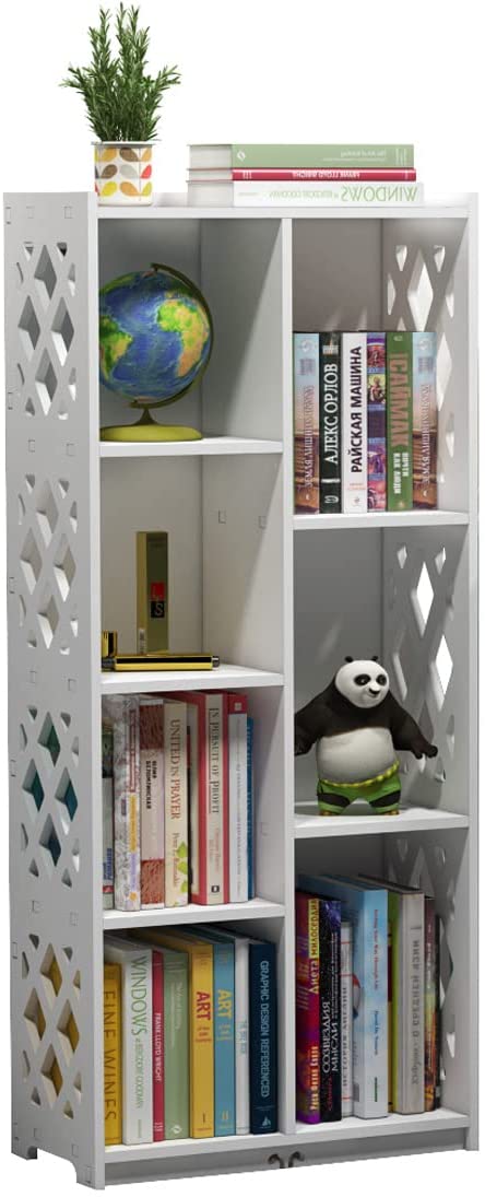 Rerii Bookshelf, Small Bookcase Narrow, 7 Cube Storage Organizer Open Shelf Book Case for Bedroom, Living Room, Office, Small Spaces, White