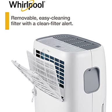 Whirlpool 40 Pint Portable Dehumidifier with Built-In Pump, 24-Hour Timer, Auto Shut-Off, Easy-Clean Filter, and Auto-Restart | For Bathrooms, Basements, and Bedrooms