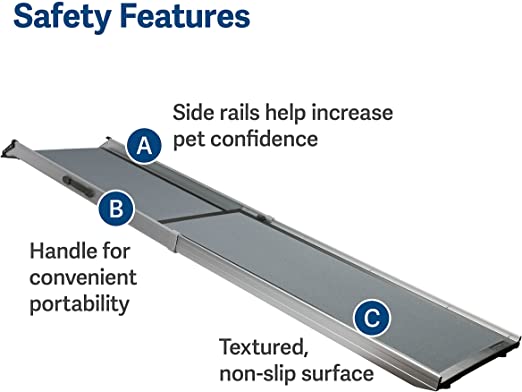 PetSafe Happy Ride Extra Long Telescoping Dog Ramp - Portable Pet Ramp - Great for Cars, Trucks and SUVs - Durable Aluminum Frame Supports up to 300 lb - Side Rails and High Traction Surface Design