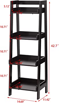 4-Tier Ladder Shelf, Bathroom Shelf Freestanding, 4-Shelf Spacesaver Open Wood Shelving Unit, Ladder Shelf (Espresso)