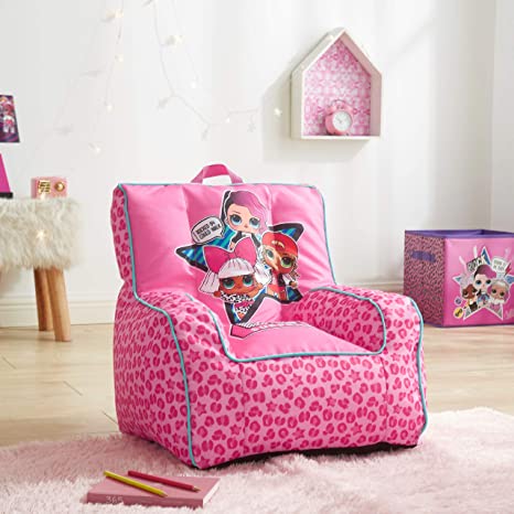 Idea Nuova LOL Surprise Kids Nylon Bean Bag Chair with Piping & Top Carry Handle