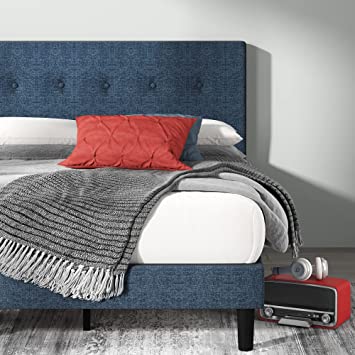ZINUS Omkaram Upholstered Platform Bed Frame / Mattress Foundation / Wood Slat Support / No Box Spring Needed / Easy Assembly, Queen