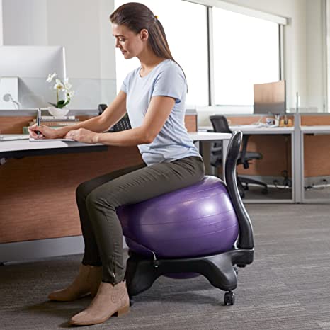 Gaiam Classic Balance Ball Chair – Exercise Stability Yoga Ball Premium Ergonomic Chair for Home and Office Desk with Air Pump, Exercise Guide and Satisfaction Guarantee