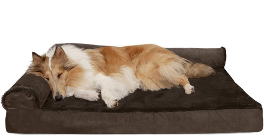 Furhaven Orthopedic, Cooling Gel, and Memory Foam Pet Beds for Small, Medium, and Large Dogs and Cats - Two-Tone L Chaise, Southwest Kilim Sofa, Faux Fur Velvet Sofa Dog Bed,