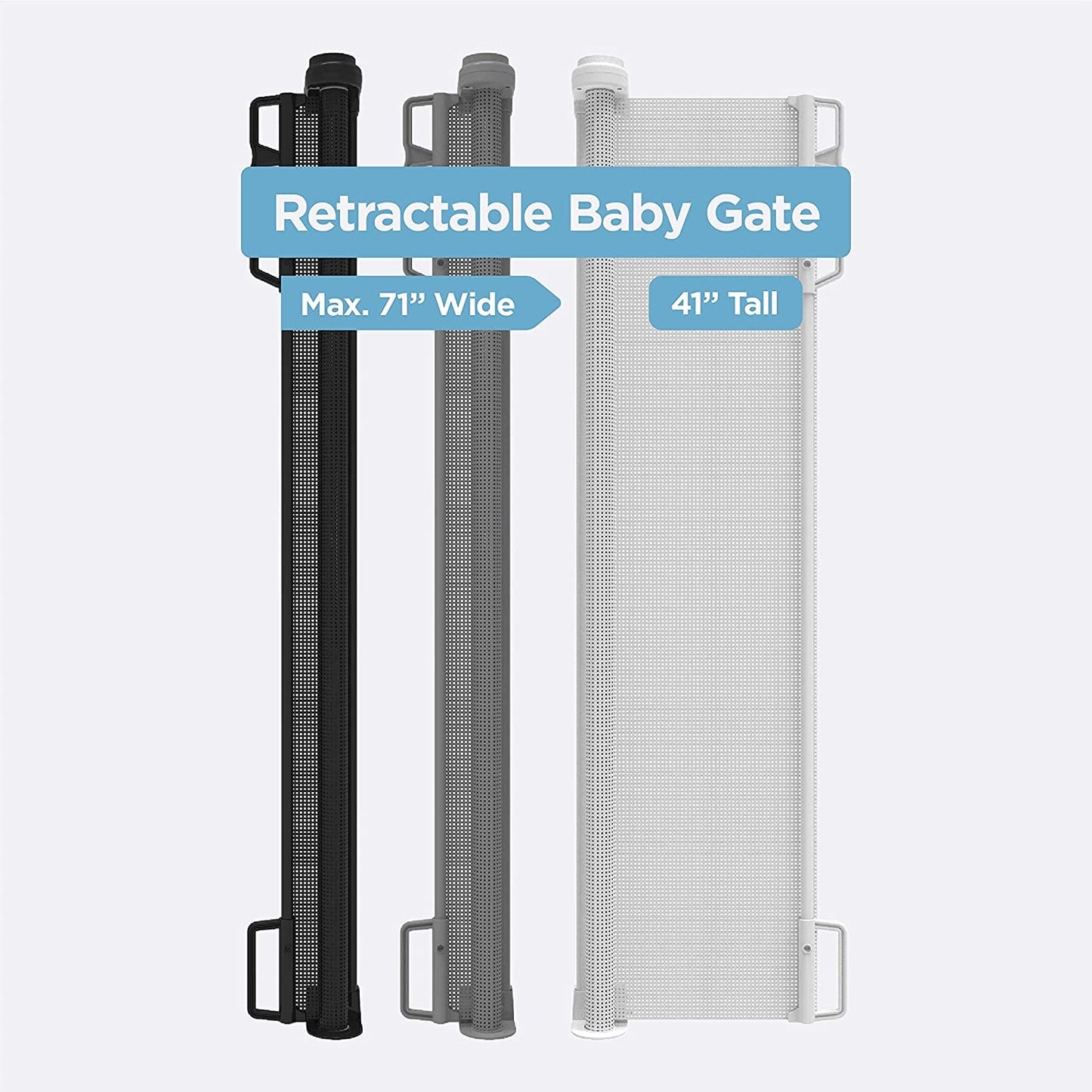 Perma Child Safety Indoor/Outdoor Retractable Baby Gate 41" Tall, Extends to 71" Wide, White