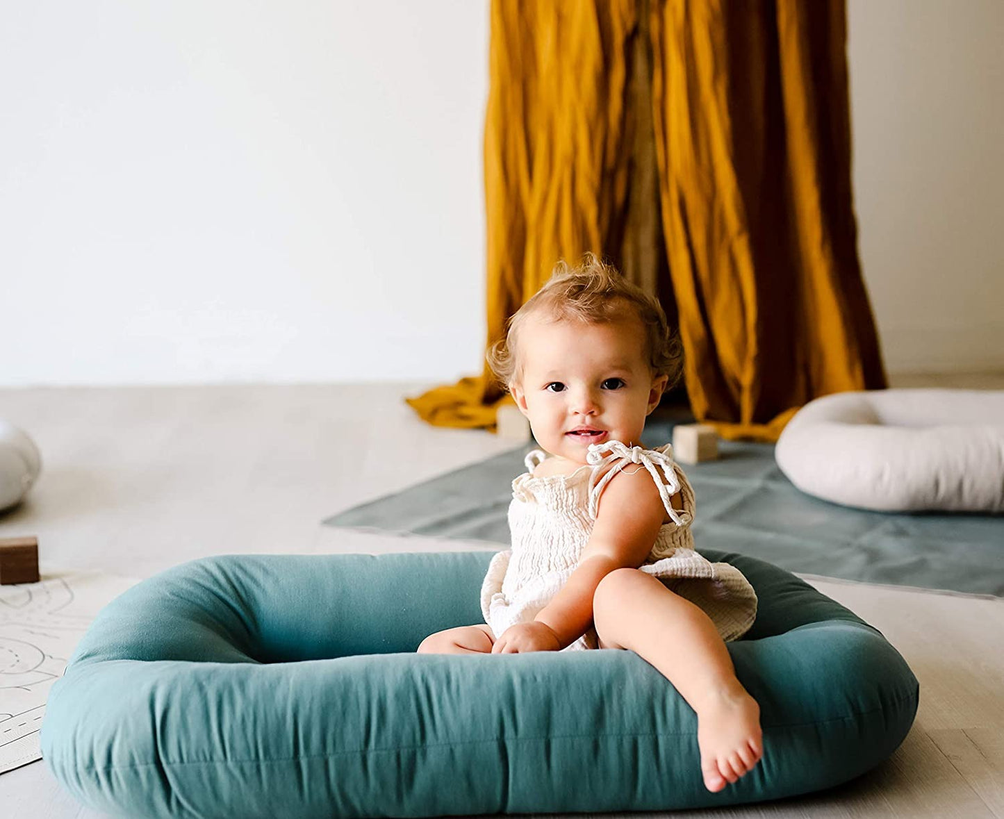 Snuggle Me Organic Bare | Baby Lounger & Infant Floor Seat | Newborn Essentials | Organic Cotton, Fiberfill | Moss