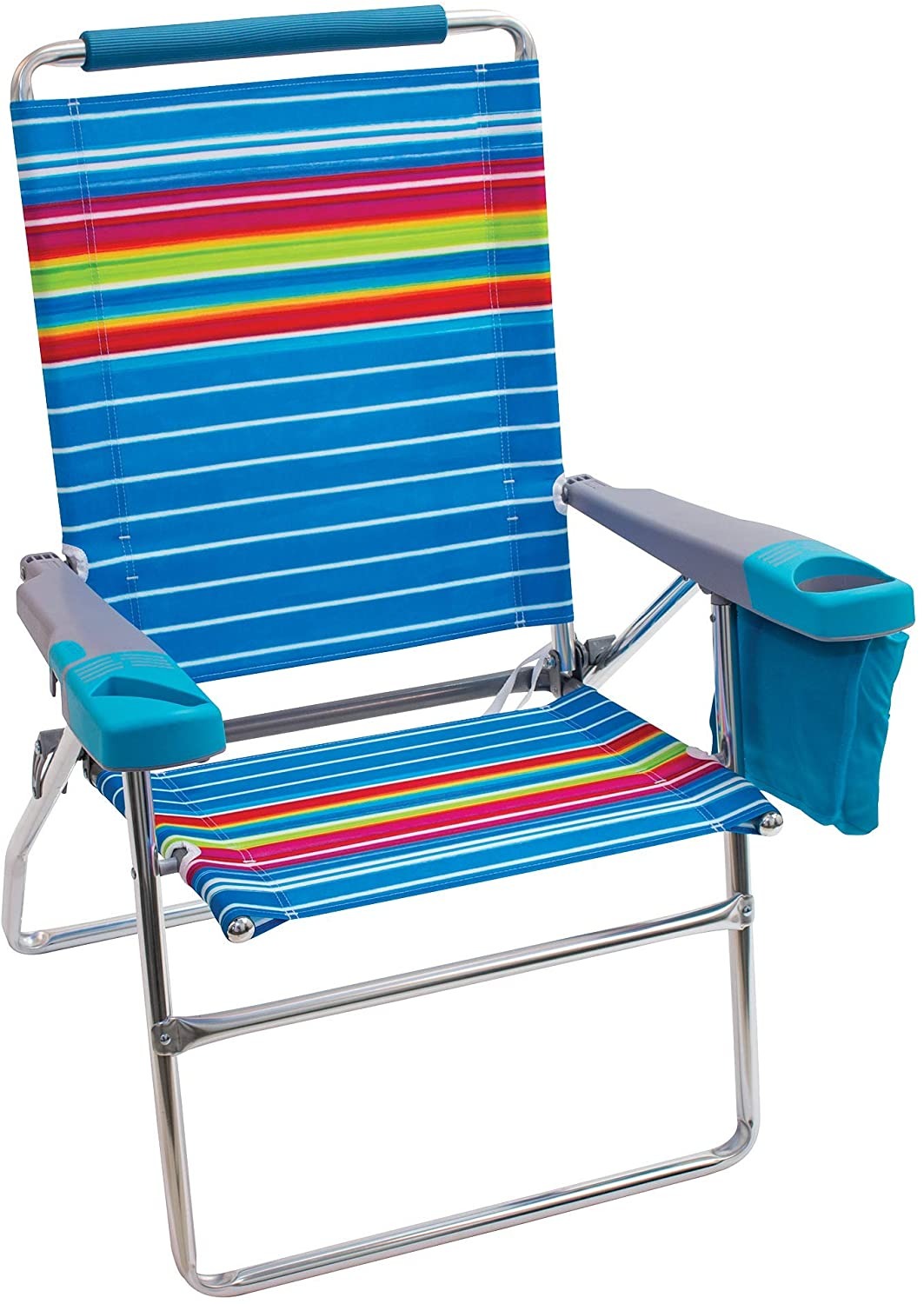 Rio Gear Beach 17" Extended Height 4-Position Folding Beach Chair - Graphic Traffic Blue/White/Multi Stripe