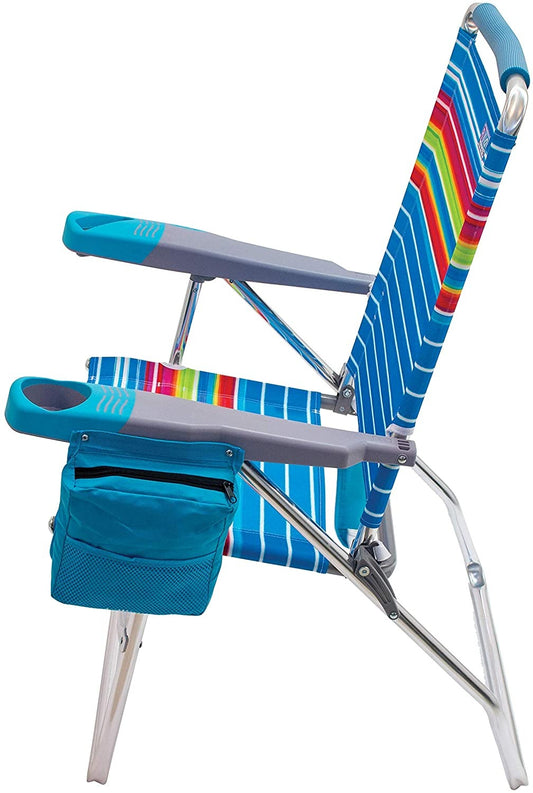 Rio Gear Beach 17" Extended Height 4-Position Folding Beach Chair - Graphic Traffic Blue/White/Multi Stripe