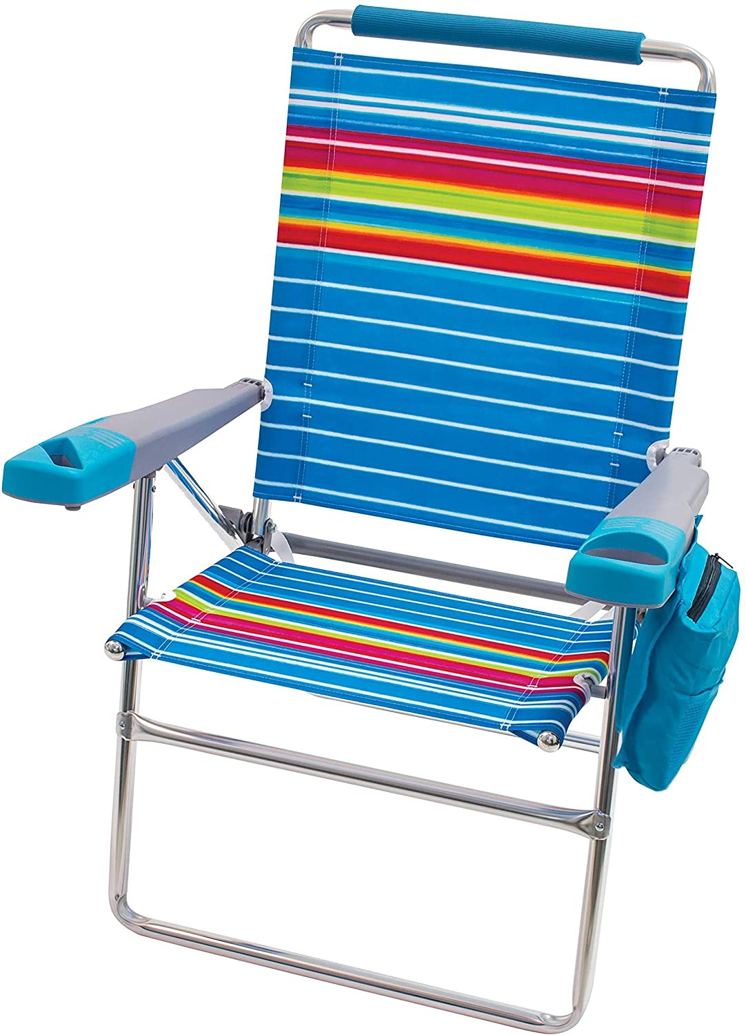 Rio Gear Beach 17" Extended Height 4-Position Folding Beach Chair - Graphic Traffic Blue/White/Multi Stripe