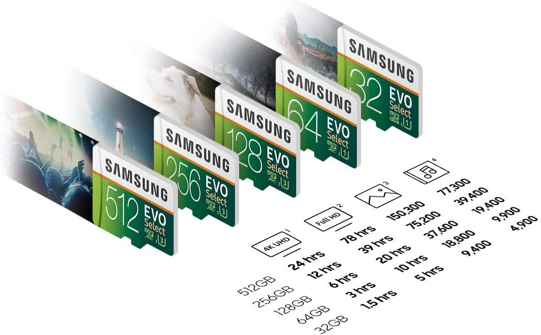 SAMSUNG: EVO Select 128GB MicroSDXC UHS-I U3 100MB/s Full HD & 4K UHD Memory Card with Adapterv