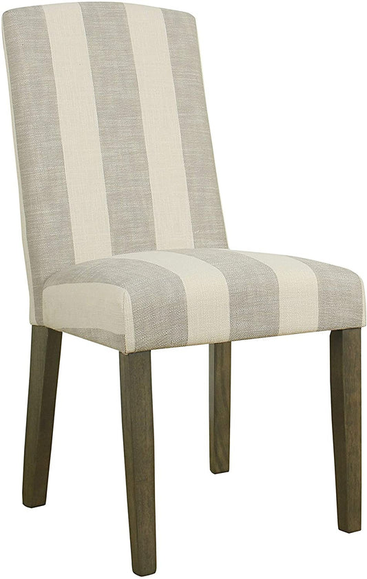 HomePop Parsons Classic Upholstered Accent Dining Chair with Curved Top, Set of 2, Grey Stripe