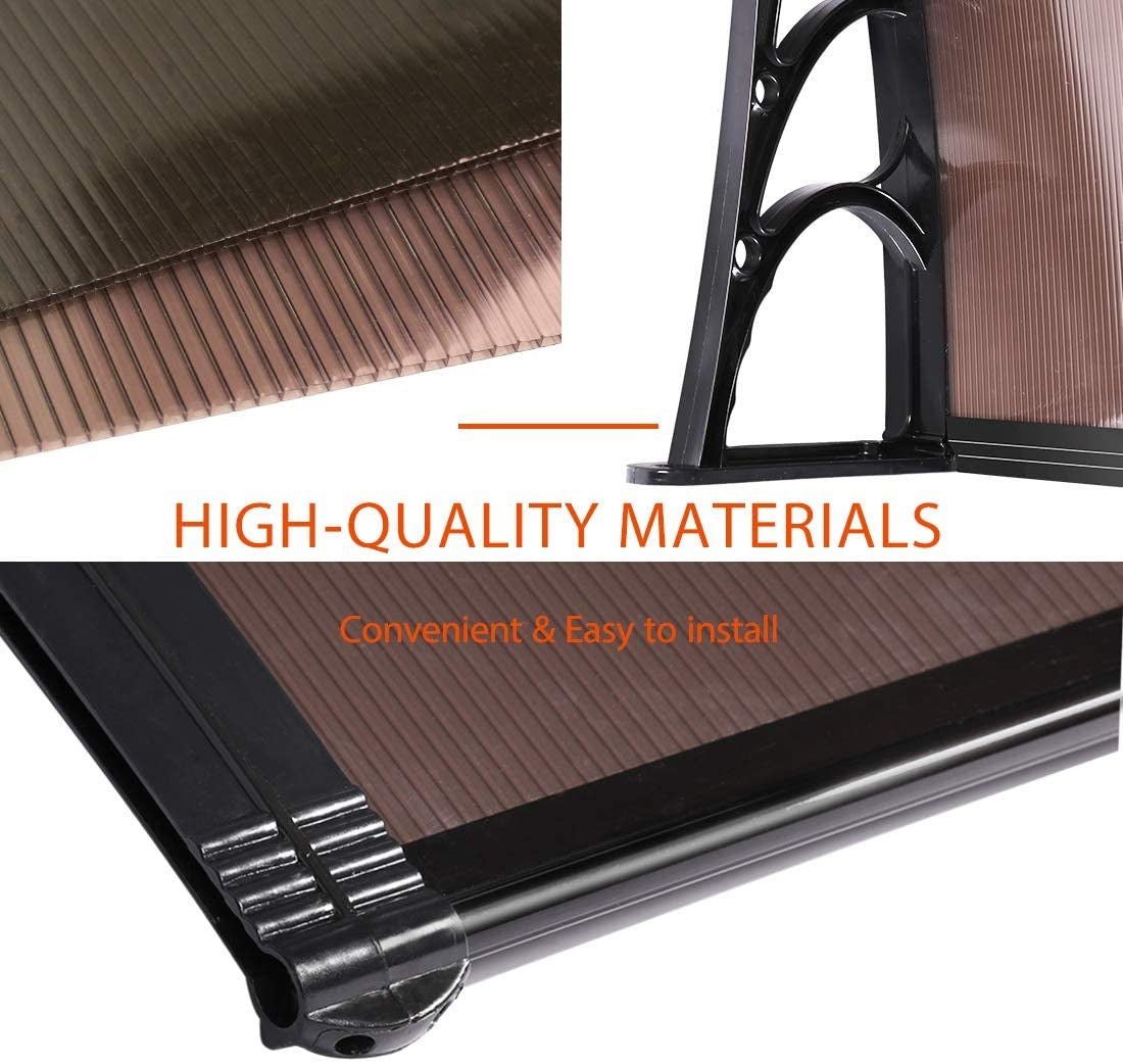 VIVOHOME Polycarbonate Window Door Awning Canopy Brown with Black Bracket 40 Inch x 120 Inch
