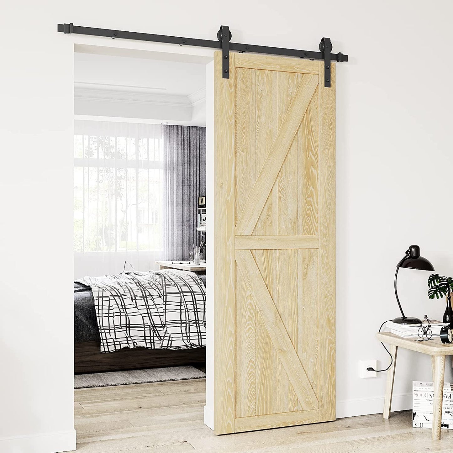 HomLux 5ft Heavy Duty Sturdy Sliding Barn Door Hardware Kit Single Door - Smoothly and Quietly - Simple and Easy to Install - Fit 1 3/8-1 3/4 inch Thickness Door Panel