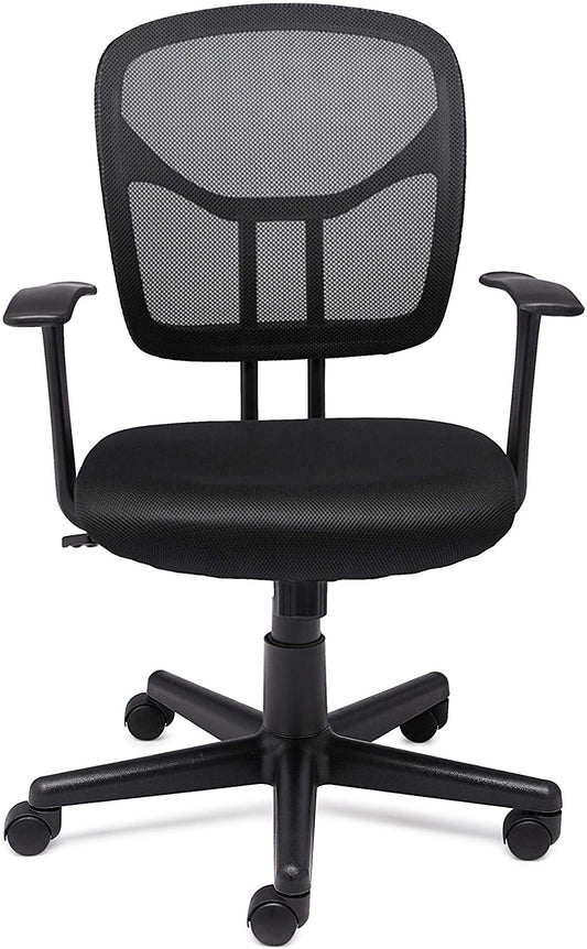 Amazon Basics Mesh, Mid-Back, Adjustable, Swivel Office Desk Chair with Armrests, Black