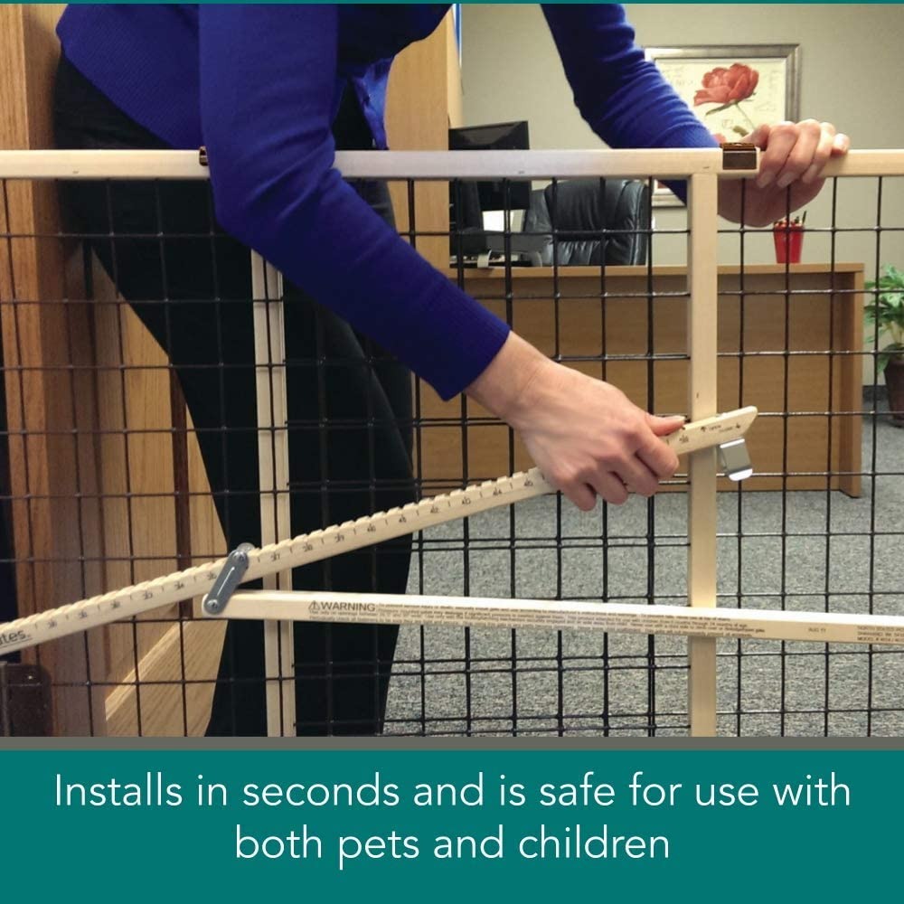 North States MyPet 50" Extra Wide Wire Mesh Petgate Install with no Tools. Pressure Mount. Fits 29.5"-50" Wide