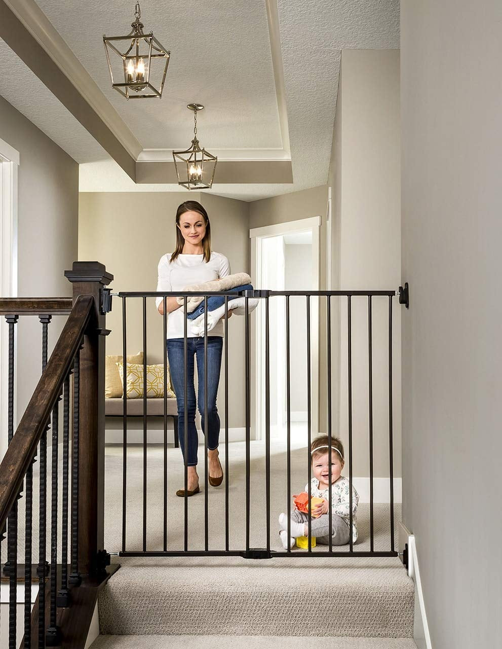 Regalo 2-in-1 Extra Tall Easy Swing Stairway and Hallway Walk Through Baby Gate, Black 1164EB DS