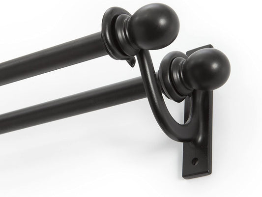 Kenney KN85001 Scroll Bracket Double Window Curtain Rod Set, 48 to 86-Inch, Black