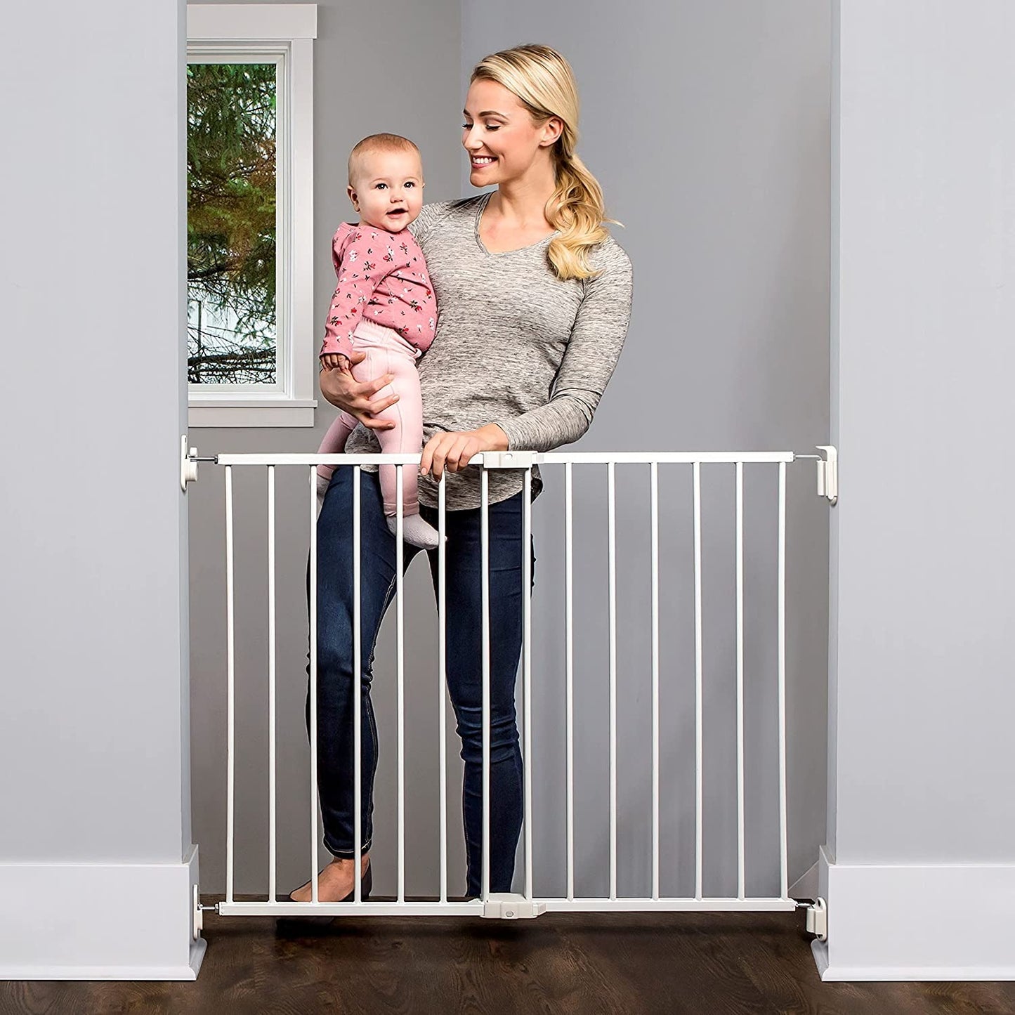Regalo 2-in-1 Extra Wide Stairway and Hallway Walk Through Baby Safety Gate with Mounting Kit , White , 1 Count