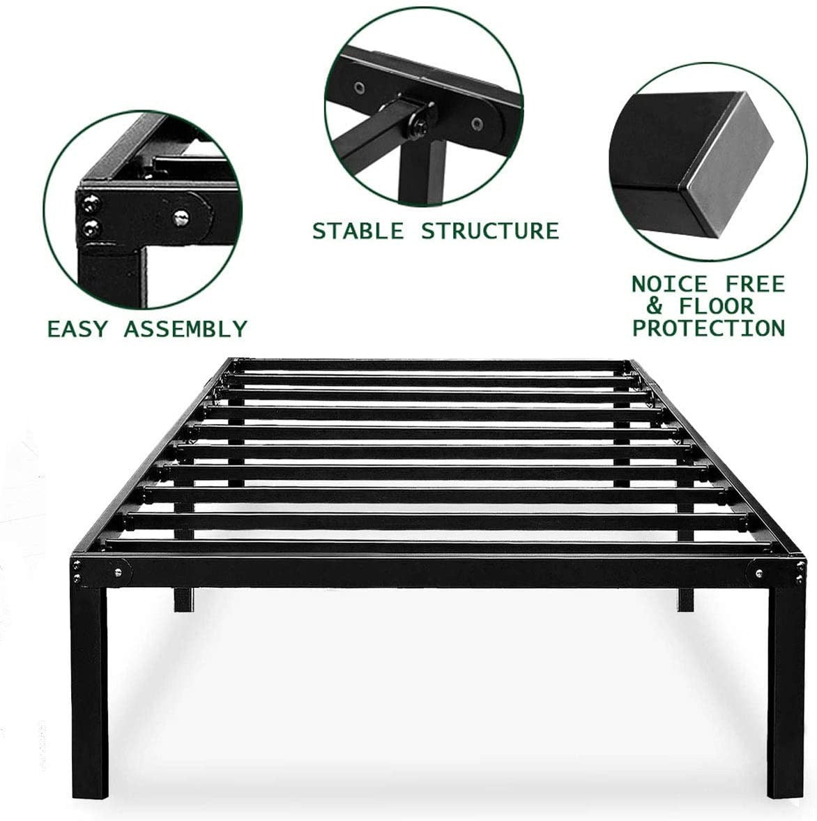 HAAGEEP Black Twin Metal Bed Frame No Boxspring Needed 14 Inch Beds Frames with Storage for Kids Girls Boys