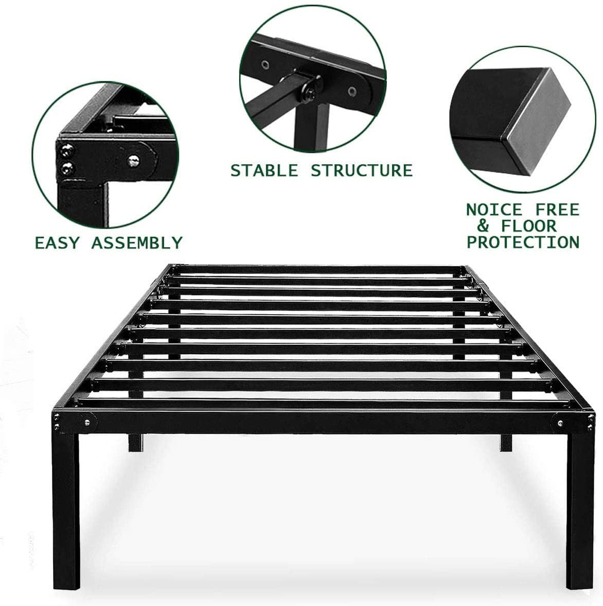 HAAGEEP Black Twin Metal Bed Frame No Boxspring Needed 14 Inch Beds Fr ...